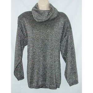 Vintage Sparkly Silver Sz Medium Stretchy Roomy Cowl Neck Tunic Sweater RETHA'S